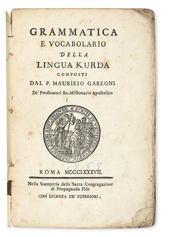 GRAMMARS, DICTIONARIES, etc.  GARZONI, MAURIZIO. Grammatica e Vocabolario della Lingua Kurda.  1787